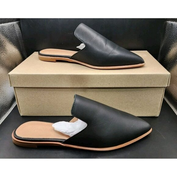 NIB Madewell The Gemma Mule Black Leather G8388 Cloudlift Padding Pointed Toe 7 - Picture 1 of 10